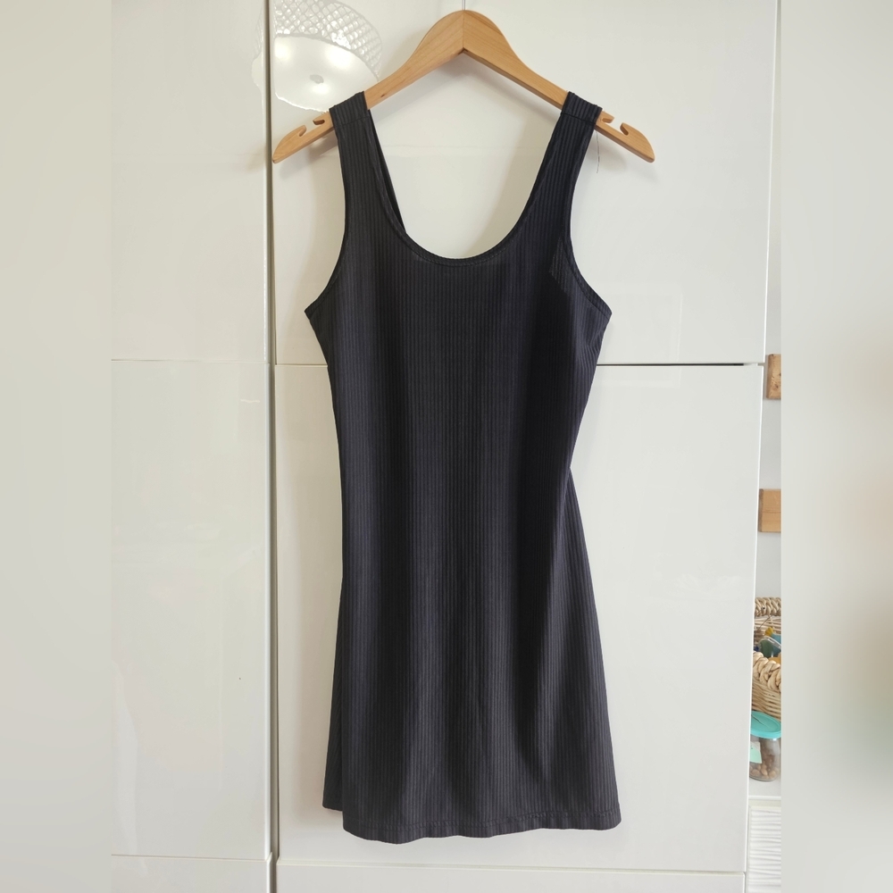 Thin Ribbed Black Mini Simple Dress - Picture 3 of 5